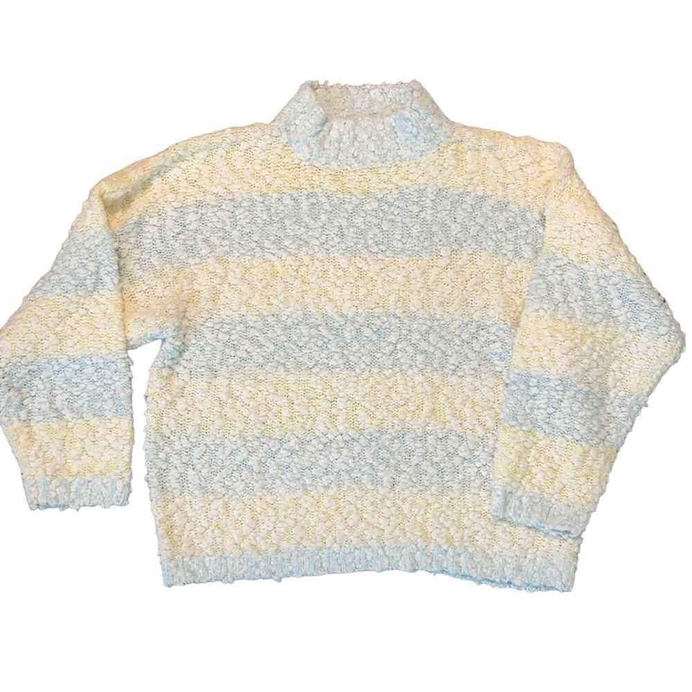 Vintage 80’s Light Blue & Yellow Knit Sweater Size Medium
